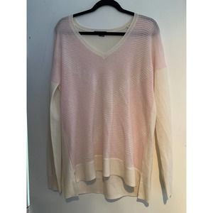 Vince Pink Cream Stripe Sweater Cashmere Large
